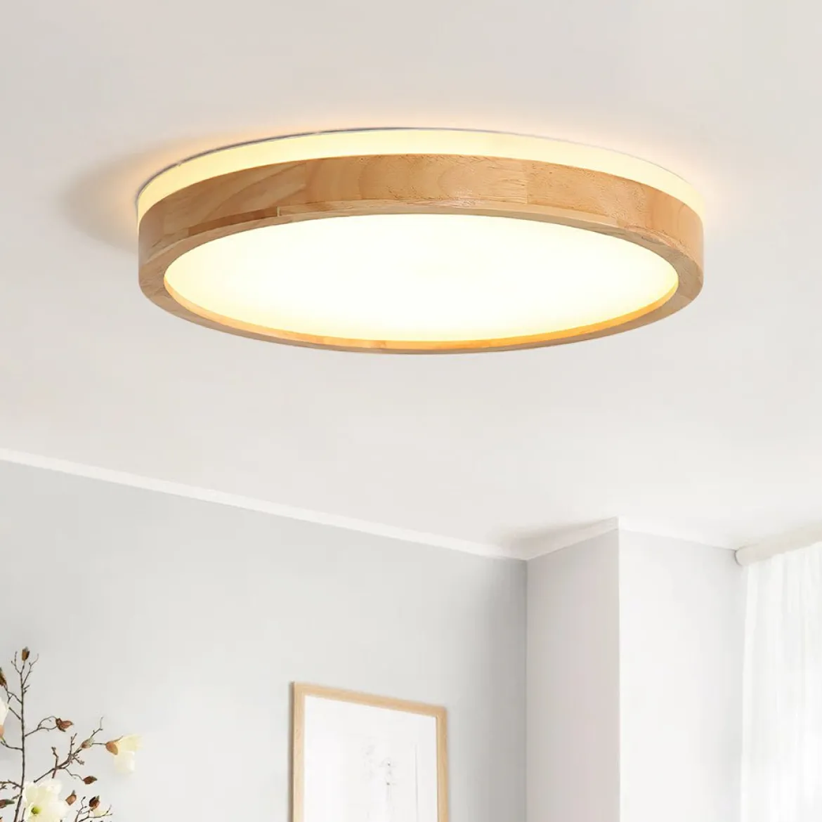 Round LED Wood Flush Mount Light