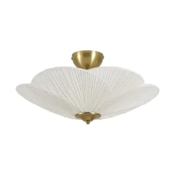 Round Pleated Flower White Fabric Semi Flush Mount