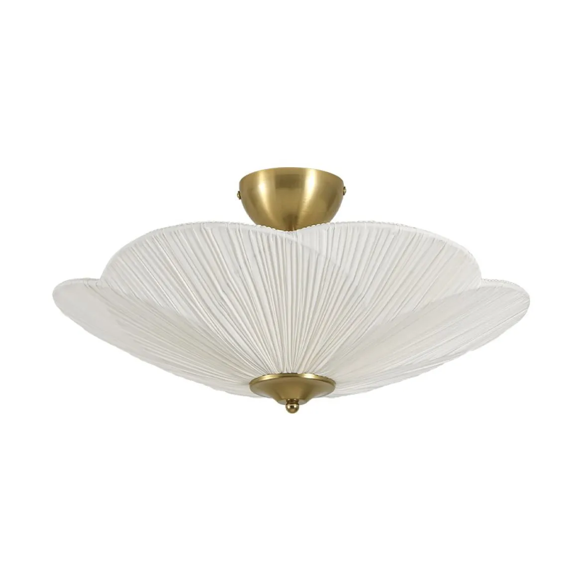 Round Pleated Flower White Fabric Semi Flush Mount