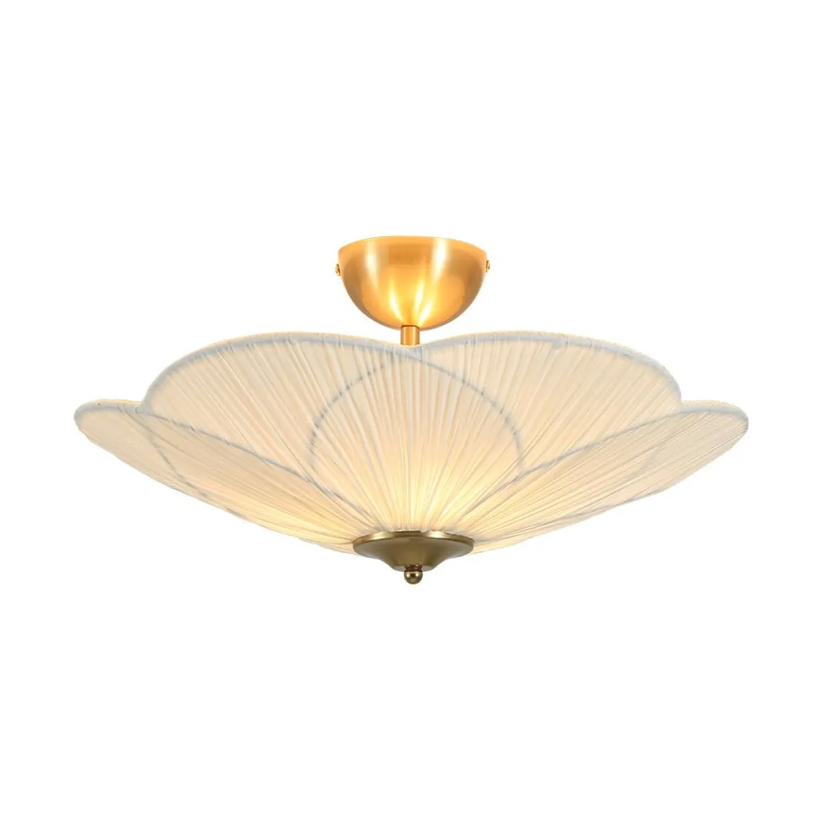 Round Pleated Flower White Fabric Semi Flush Mount