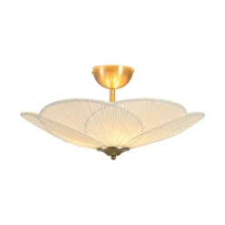 Round Pleated Flower White Fabric Semi Flush Mount