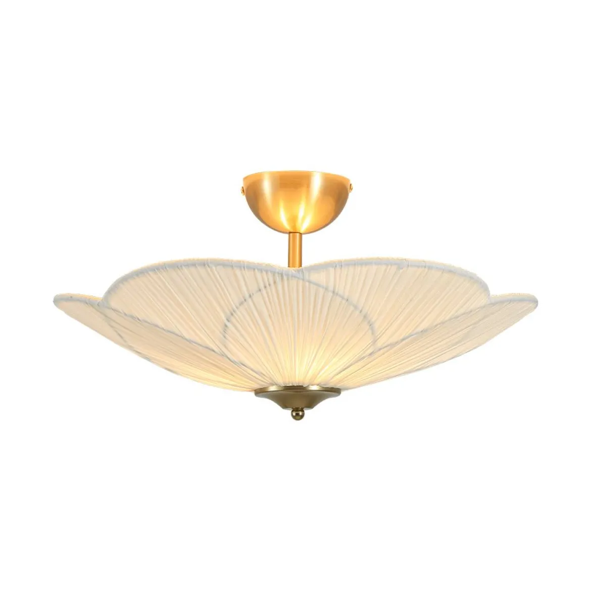 Round Pleated Flower White Fabric Semi Flush Mount