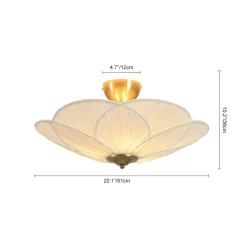 Round Pleated Flower White Fabric Semi Flush Mount
