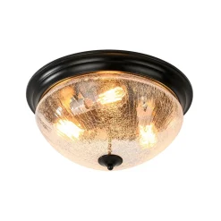 Round Textured Crackled Glass Flush Mount Ceiling Light