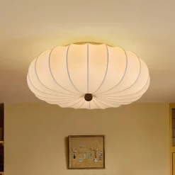 Round White Silk Scalloped Cage Ceiling Light