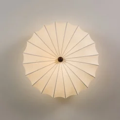 Round White Silk Scalloped Cage Ceiling Light