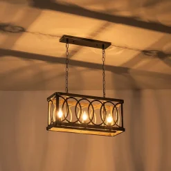 Rustic Aged Wooden Rectangle Box Kitchen Island Pendant
