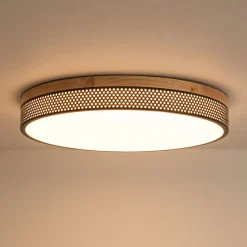 Rustic Black Mesh Wooden Dimmable LED Round Ceiling Light