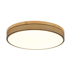 Rustic Black Mesh Wooden Dimmable LED Round Ceiling Light