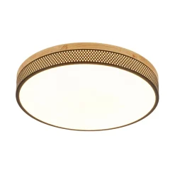 Rustic Black Mesh Wooden Dimmable LED Round Ceiling Light