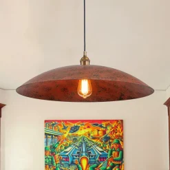 Rustic Brown 1-Light Oversized Flat Dome Pendant Light