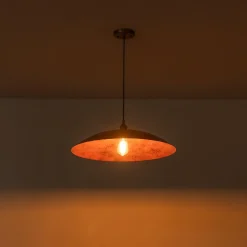 Rustic Brown 1-Light Oversized Flat Dome Pendant Light