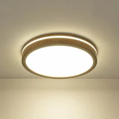 Rustic Dimmable LED Walnut Wooden Round Ceiling Light