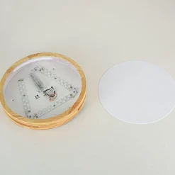 Rustic Dimmable LED Wood Round Flush Mount Light