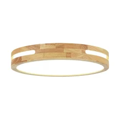 Rustic Dimmable LED Wood Round Flush Mount Light
