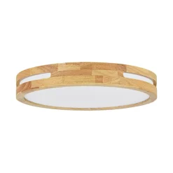 Rustic Dimmable LED Wood Round Flush Mount Light
