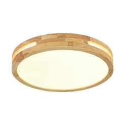 Rustic Dimmable LED Wood Round Flush Mount Light