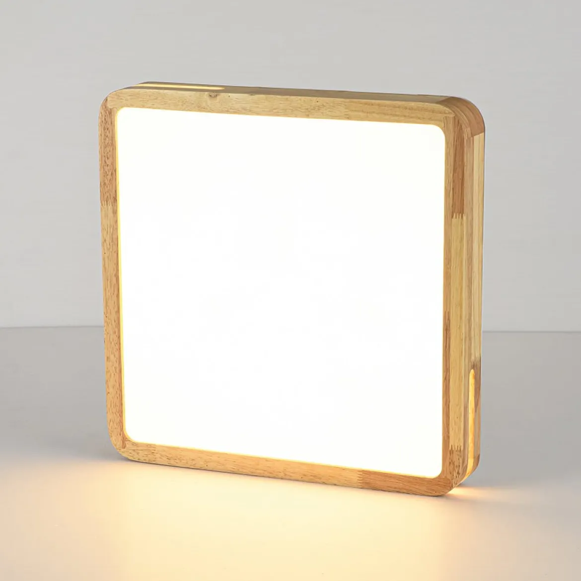 Rustic Dimmable LED Wood Square Flush Mount Light