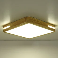 Rustic Dimmable LED Wood Square Flush Mount Light
