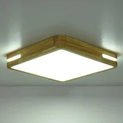 Rustic Dimmable LED Wood Square Flush Mount Light