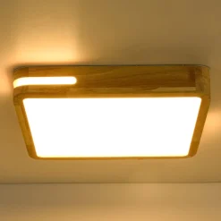 Rustic Dimmable LED Wood Square Flush Mount Light