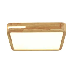 Rustic Dimmable LED Wood Square Flush Mount Light