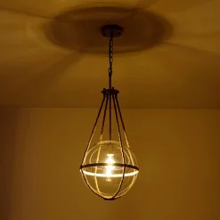 Rustic Hemp Rope Distressed White Glass Globe Pendant Light
