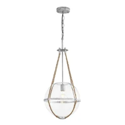 Rustic Hemp Rope Distressed White Glass Globe Pendant Light