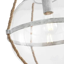 Rustic Hemp Rope Distressed White Glass Globe Pendant Light