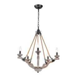 Rustic Hemp Rope Wooden Round Candle Chandelier