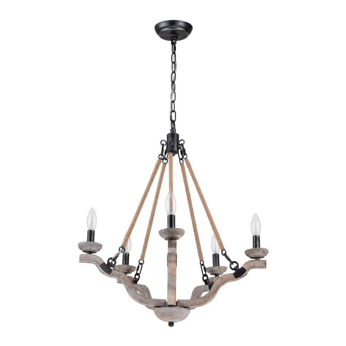 Rustic Hemp Rope Wooden Round Candle Chandelier