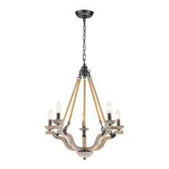 Rustic Hemp Rope Wooden Round Candle Chandelier