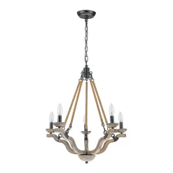 Rustic Hemp Rope Wooden Round Candle Chandelier