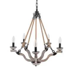 Rustic Hemp Rope Wooden Round Candle Chandelier