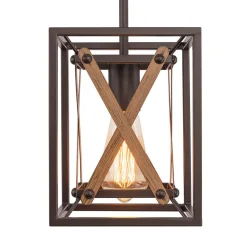 Rustic Industrial 1-Light Square Cross Cage Pendant Light