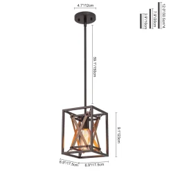 Rustic Industrial 1-Light Square Cross Cage Pendant Light