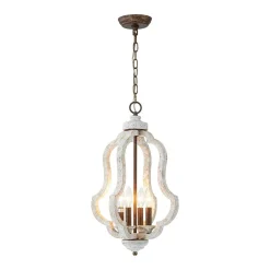 Rustic 4-Light Whitewashed Wood Cage Pendant Light