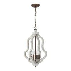 Rustic 4-Light Whitewashed Wood Cage Pendant Light