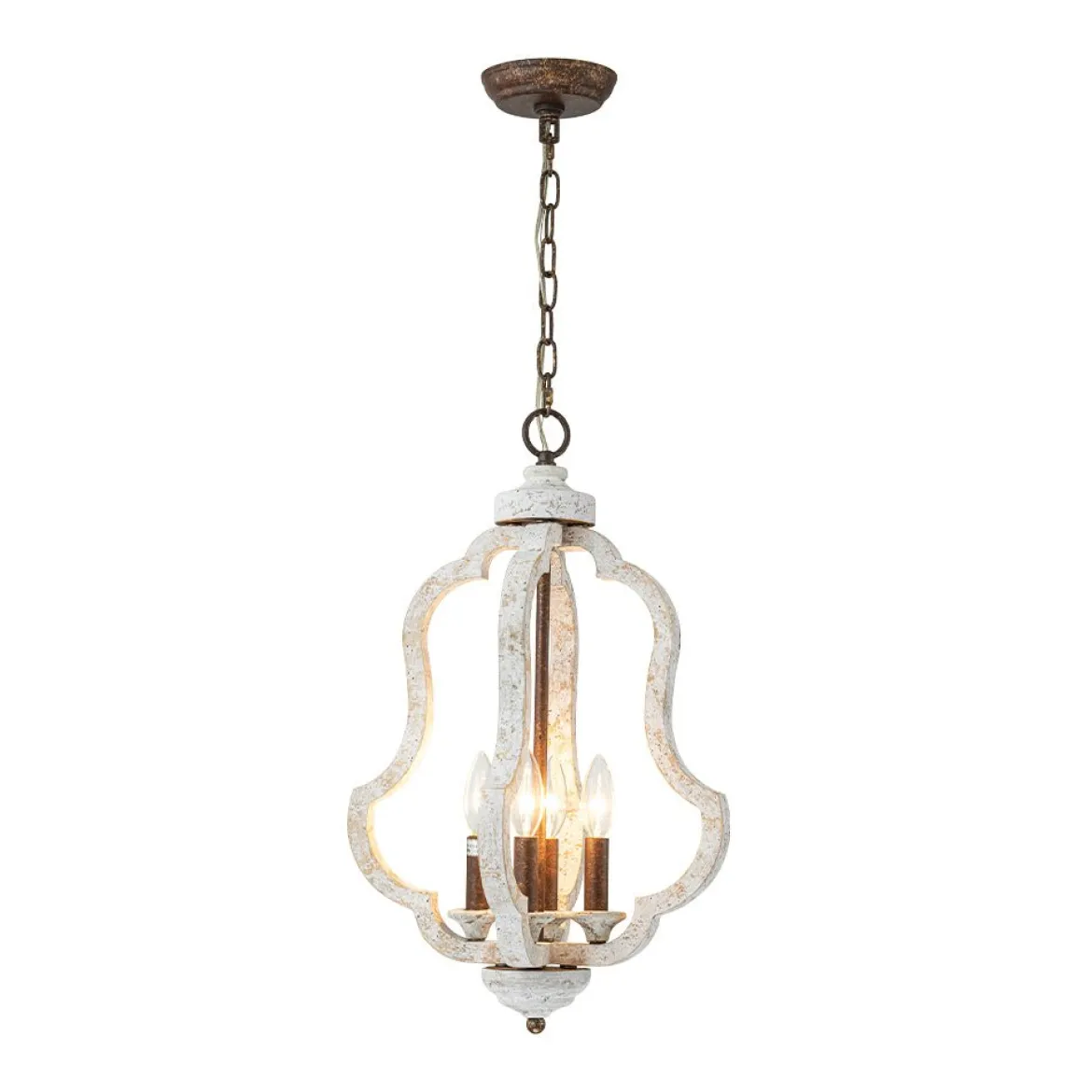 Rustic 4-Light Whitewashed Wood Cage Pendant Light