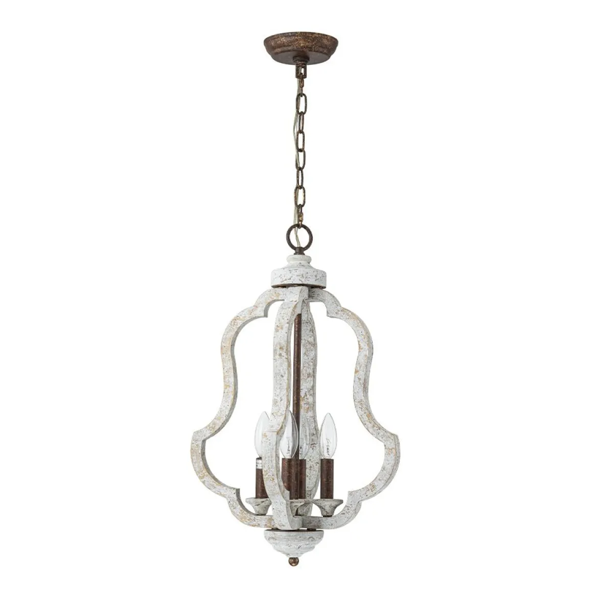 Rustic 4-Light Whitewashed Wood Cage Pendant Light