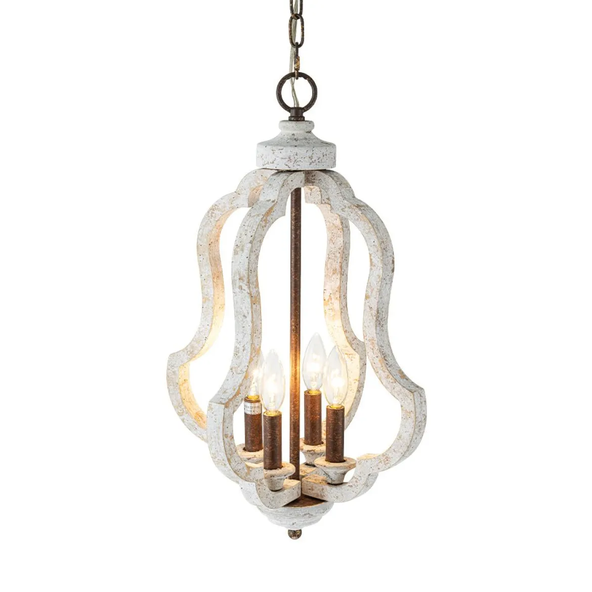 Rustic 4-Light Whitewashed Wood Cage Pendant Light