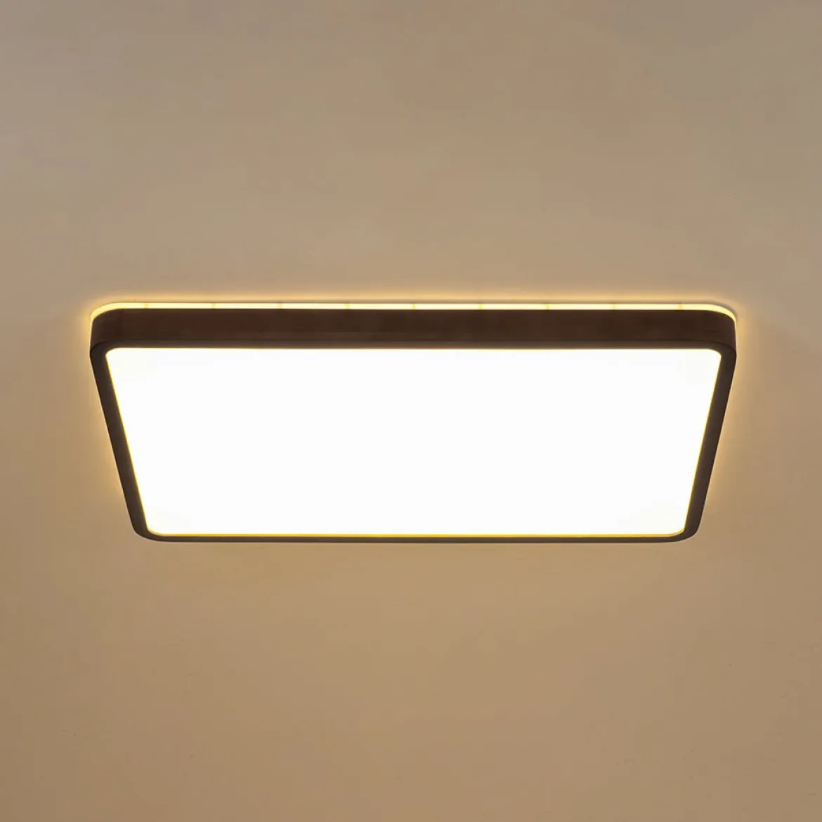 Rustic Rectangle Walnut Wooden Dimmable LED Flush Mount