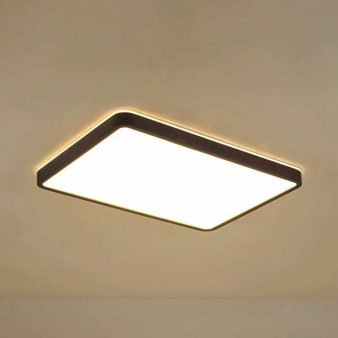 Rustic Rectangle Walnut Wooden Dimmable LED Flush Mount