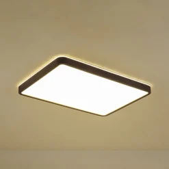 Rustic Rectangle Walnut Wooden Dimmable LED Flush Mount