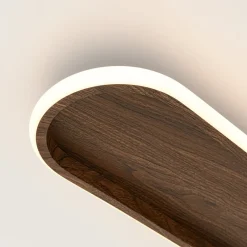 Rustic Walnut Wood Dimmable LED Oval Ring Flush Mount Light