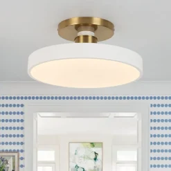 Scandinavian Brass White Round Dimmable LED Semi Flush Light