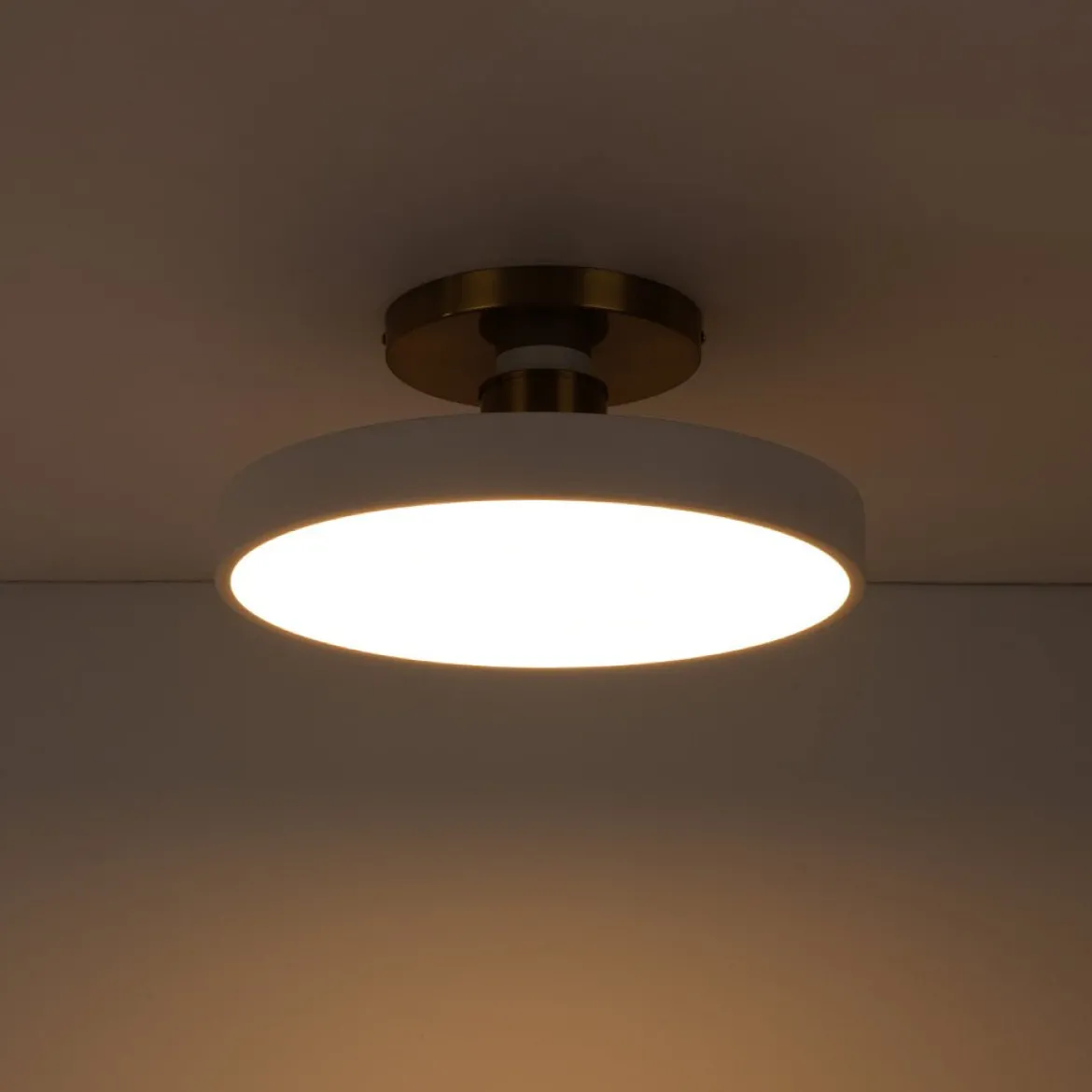Scandinavian Brass White Round Dimmable LED Semi Flush Light