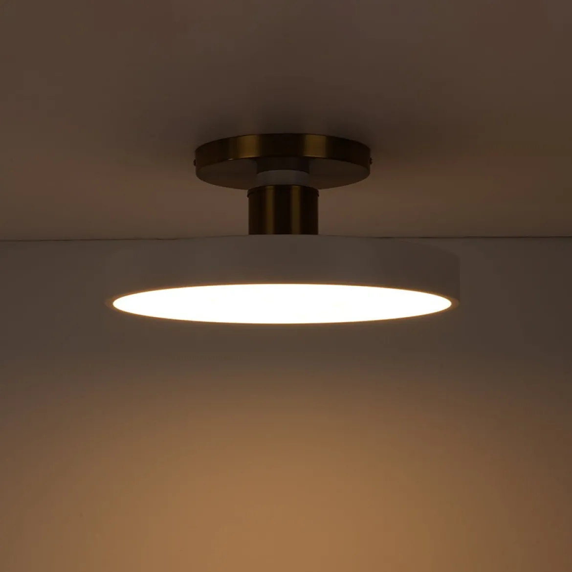 Scandinavian Brass White Round Dimmable LED Semi Flush Light