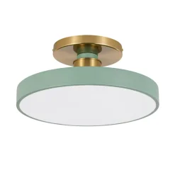 Scandinavian Brass White Round Dimmable LED Semi Flush Light