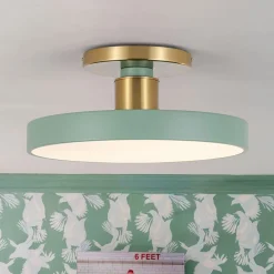 Scandinavian Brass White Round Dimmable LED Semi Flush Light